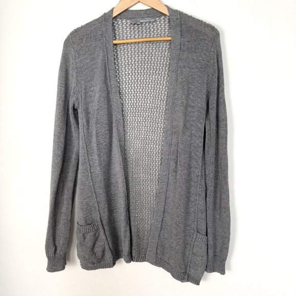 360 Sweater Linen Blend Open‎ Knit Cardigan Gray Size Medium Lagenlook Coastal - Picture 1 of 9